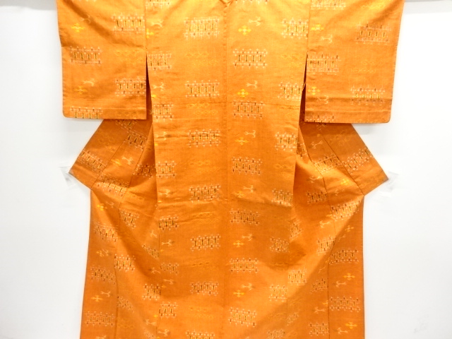 アンティーク　抽象模様織り出し手織り紬単衣着物